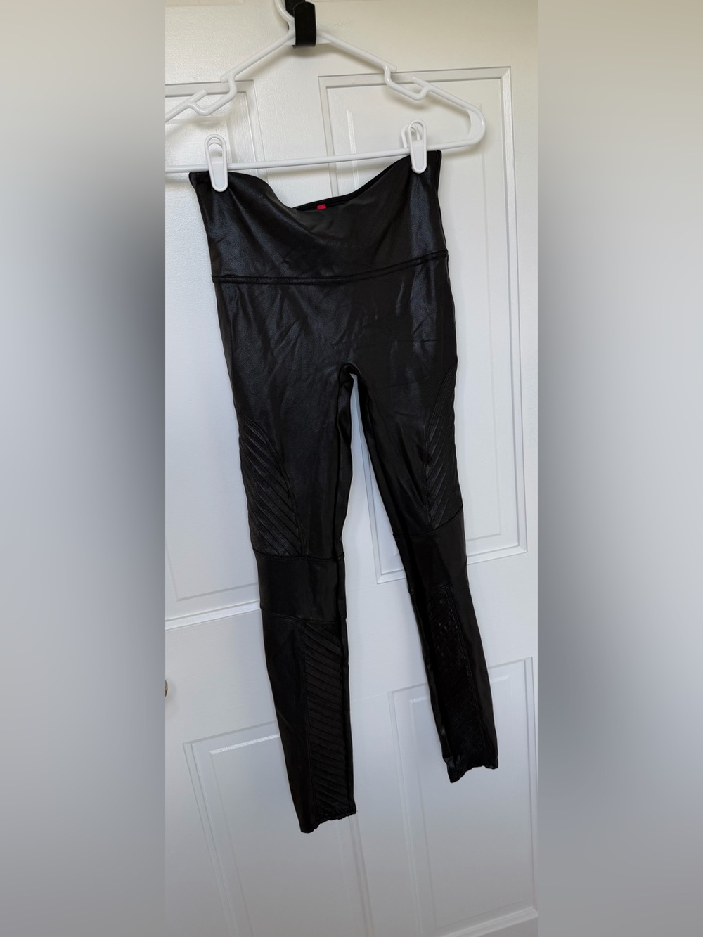 SPANX Faux Leather Moto Leggings Black High Rise Shaping Medium